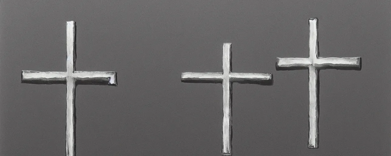 Image similar to a shiny silver cross, black minimalistic background, by Beksinski