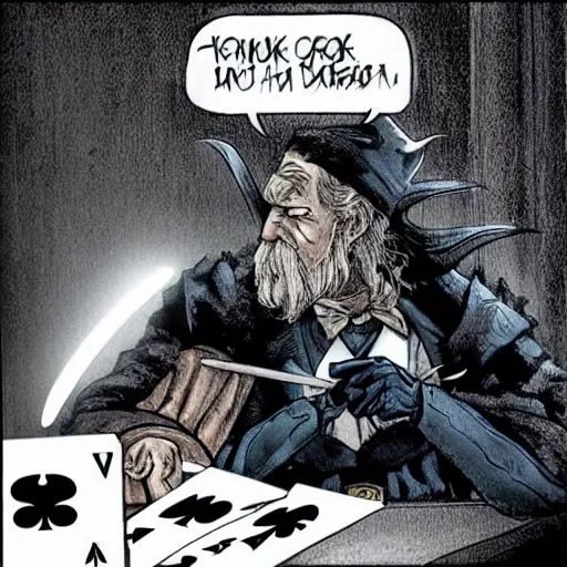 Image similar to Batman playing poker with Gandalf the Grey