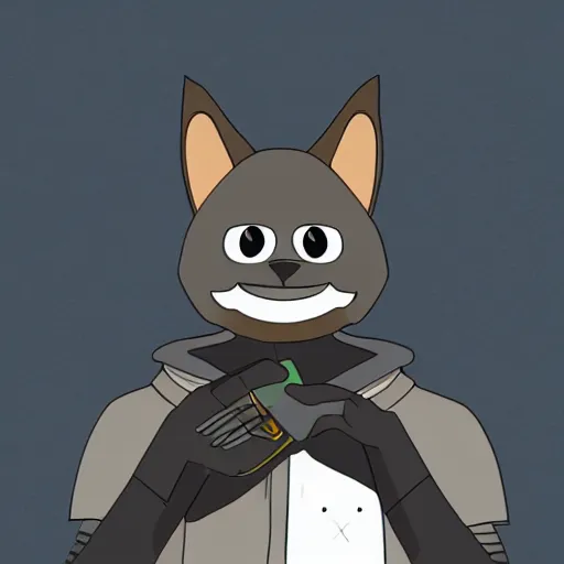 Prompt: detailed digital art of a black protogen furry anthro fursona character smiling at the camera, holding a tortoise