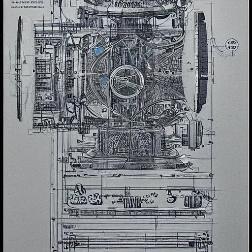 Image similar to blueprint of a time machine, detailed