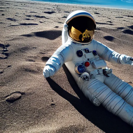 Image similar to an astronaut relaxing on the beach, dramatic lighting, cinematic, extremly high detail, photorealistic, cinematic lighting, nasa footage