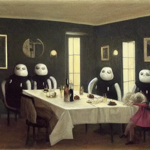 Image similar to family dinner of tardigrades in style of vilhelm hammershoi