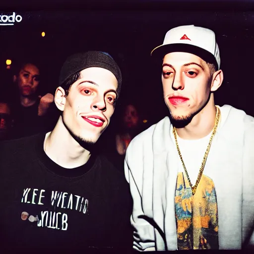 Image similar to Polaroid photograph of pete Davidson and kanye in a club, blurry, XF IQ4, 150MP, 50mm, F1.4, ISO 200, 1/160s, Adobe Lightroom, photolab, Affinity Photo, PhotoDirector 365,