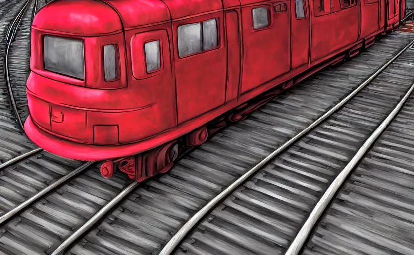 Prompt: a old red train parked in a train station, anime style, pixar and disney style, cartoon, high coherence, highly detailed, high quality, 4 k, symmetrical, low contrast, soft lighting, path traced, high color vibrance, hyperrealistic, digital art, concept art, trending on deviantart, masterpiece, digital painting, serene scene, vintage, elegant