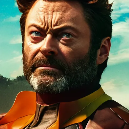 Image similar to portrait of x - men's wolverine played by nick offerman, photorealistic logan marvel movie still, detailed 8 k, poster style, high resolution