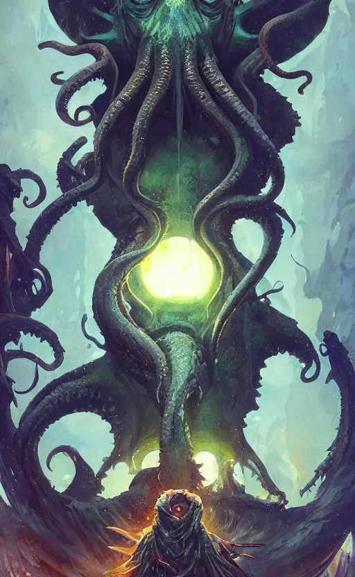 Prompt: a beautiful artwork illustration, cthulhu, high contrast, high saturation, by Greg Rutkowski and Jesper Ejsing and Raymond Swanland, featured on artstation, wide angle, vertical orientation