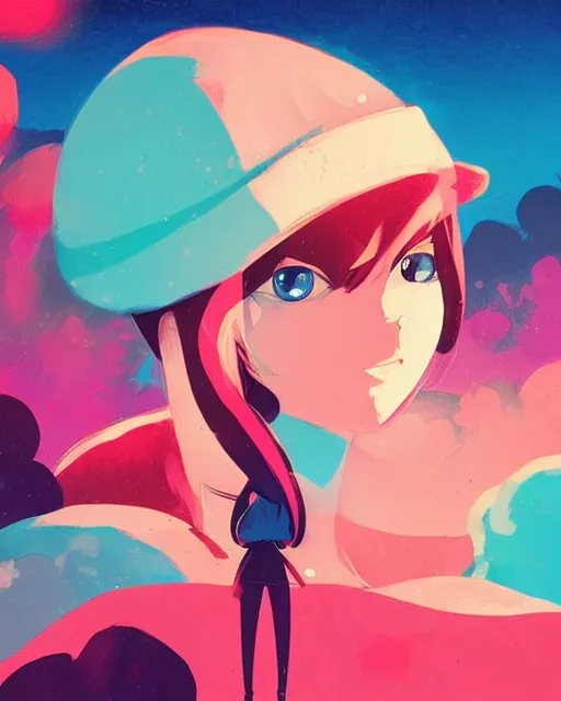 Image similar to girl with beret, colored manga panel, drawn by Anton Fadeev