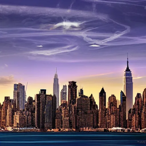 Prompt: New York skyline in futuristic Egyptian style, 4k, landscape, digital art