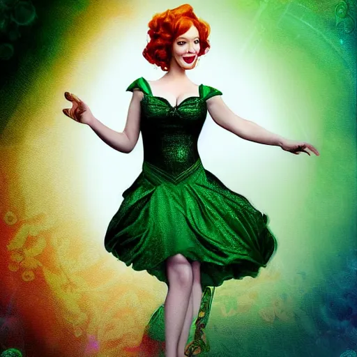 Prompt: christina hendricks with tinkerbell clothes, digital art,