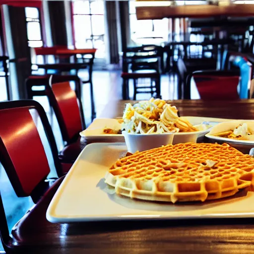 Image similar to first person perspective picture of arms on table, wafflehouse