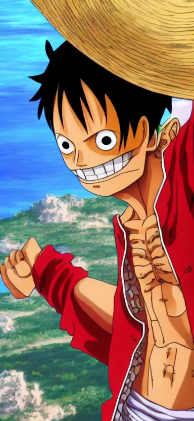 Image similar to aerial photo of luffy, by shunji dodo, 8 k resolution, high quality