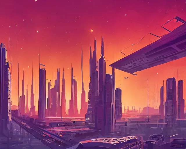 Prompt: alien supercity, illustration style of Alena Aenami