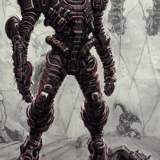 Image similar to doom slayer, pre renaissance art, tsutomu nihei art,