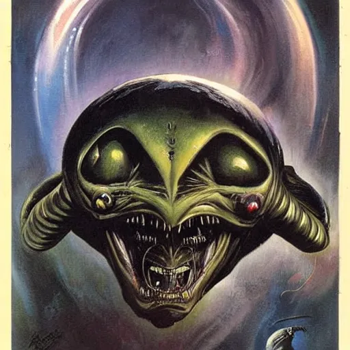 Prompt: a Alien, centered, painted by frank frazetta