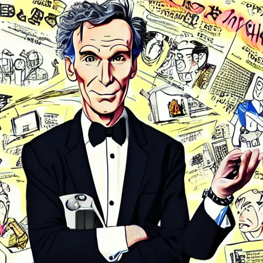 Prompt: a self portrait of bill nye the science guy, anime