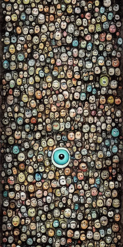 Image similar to an eyeball junkyard scene by alexander jansson and where's waldo