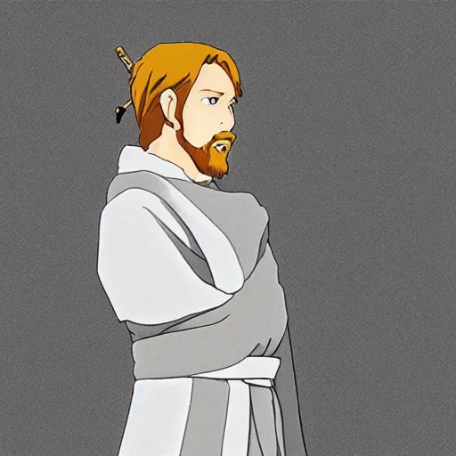 Prompt: Obi-Wan Kenobi as an anime character from Studio Ghibli. Extremely detailed. Beautiful. 4K.