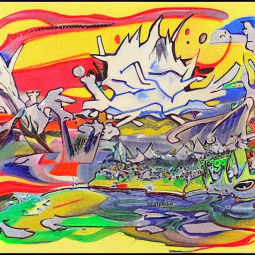 Image similar to a painting ken sugimori did when he was deeply schizophrenic