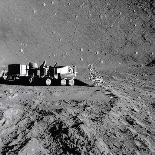 Prompt: a mining dump truck on the moon