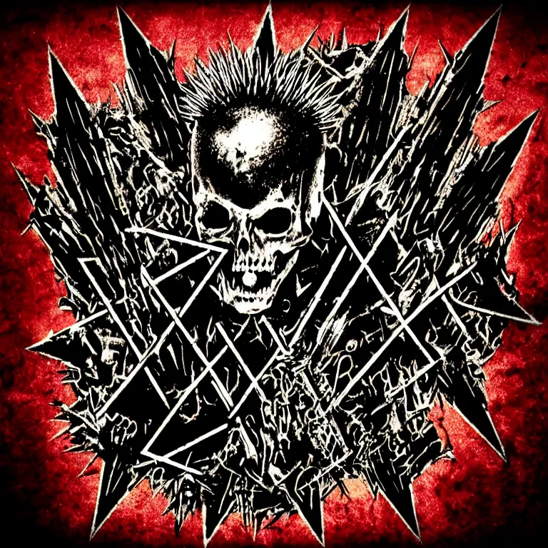 Image similar to heavy trash metal spiky dark creepy dark dirty grungy satanic logo word