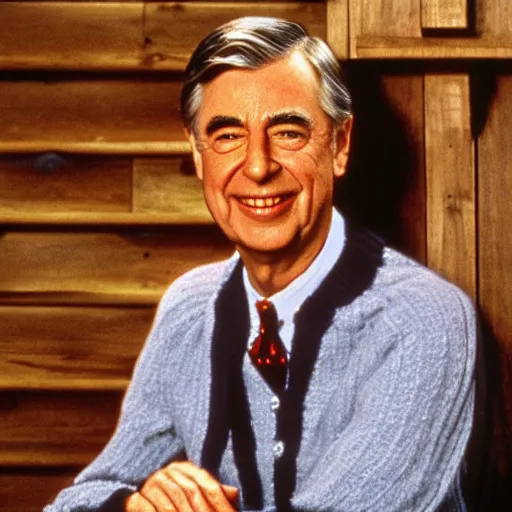 Image similar to mr. rogers visiting the Overlook Lodge