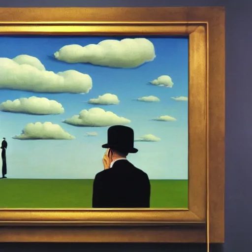 Prompt: conceptual painting called 'today I am thinking about death by René Magritte and Edward Hopper, oil on Canvas.
