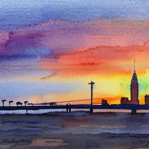 Image similar to cleveland, watercolor, sunset