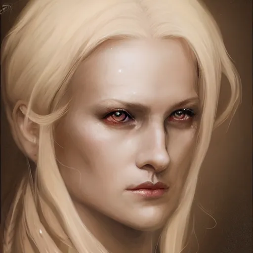 Image similar to a detailed matte head - on portrait painting of an middle - aged half - tiefling noblewoman with golden eyes and short well kept hair, by charlie bowater, lise deharme, wlop, tending on arstation, dungeons and dragon, dnd, pathfinder, fanart, oil on canvas