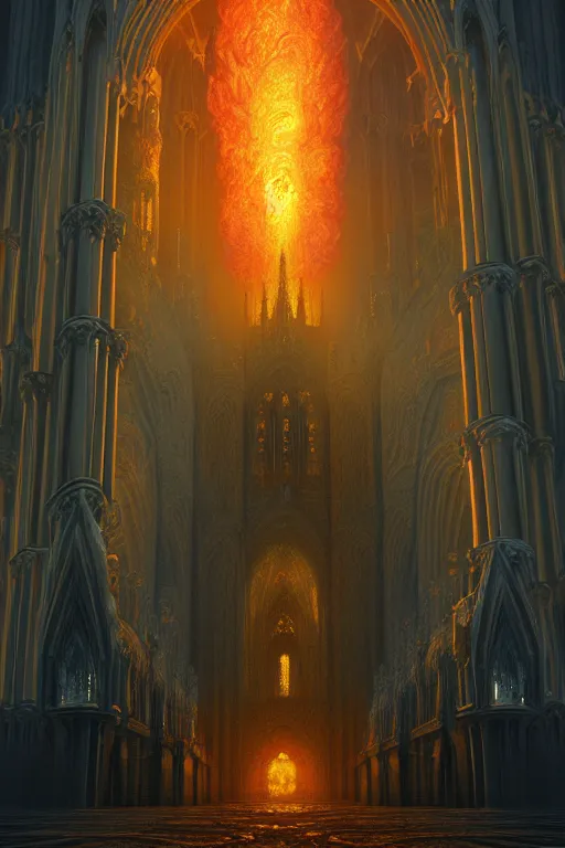 Prompt: surtr scaninavian god, illustration, chaotic, powerful, Martian, colossal, mist, furnace fires in infernal gothic cathedral background , volumetric lighting, soft lighting, soft details, painting oil on canvas by Edmund Blair Leighton and charlie bowater octane render, HDR, trending on artstation, 4k, 8k, HD