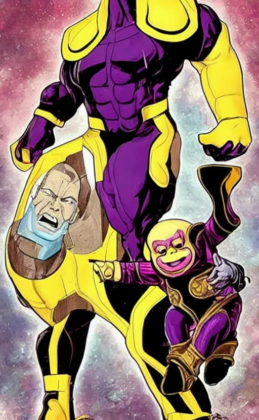 Image similar to photo of thanos ( marvel ) as a ventriloquist dummy. hq