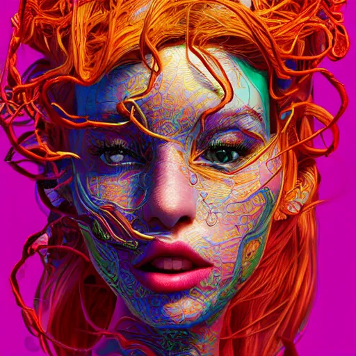 Image similar to the portrait of a ridiculously beautiful and pretty woman partially made of onion rings of all colors looking up, an ultrafine detailed illustration by james jean, final fantasy, intricate linework, bright colors, behance contest winner, vanitas, angular, altermodern, unreal engine 5 highly rendered, global illumination, radiant light, detailed and intricate environment