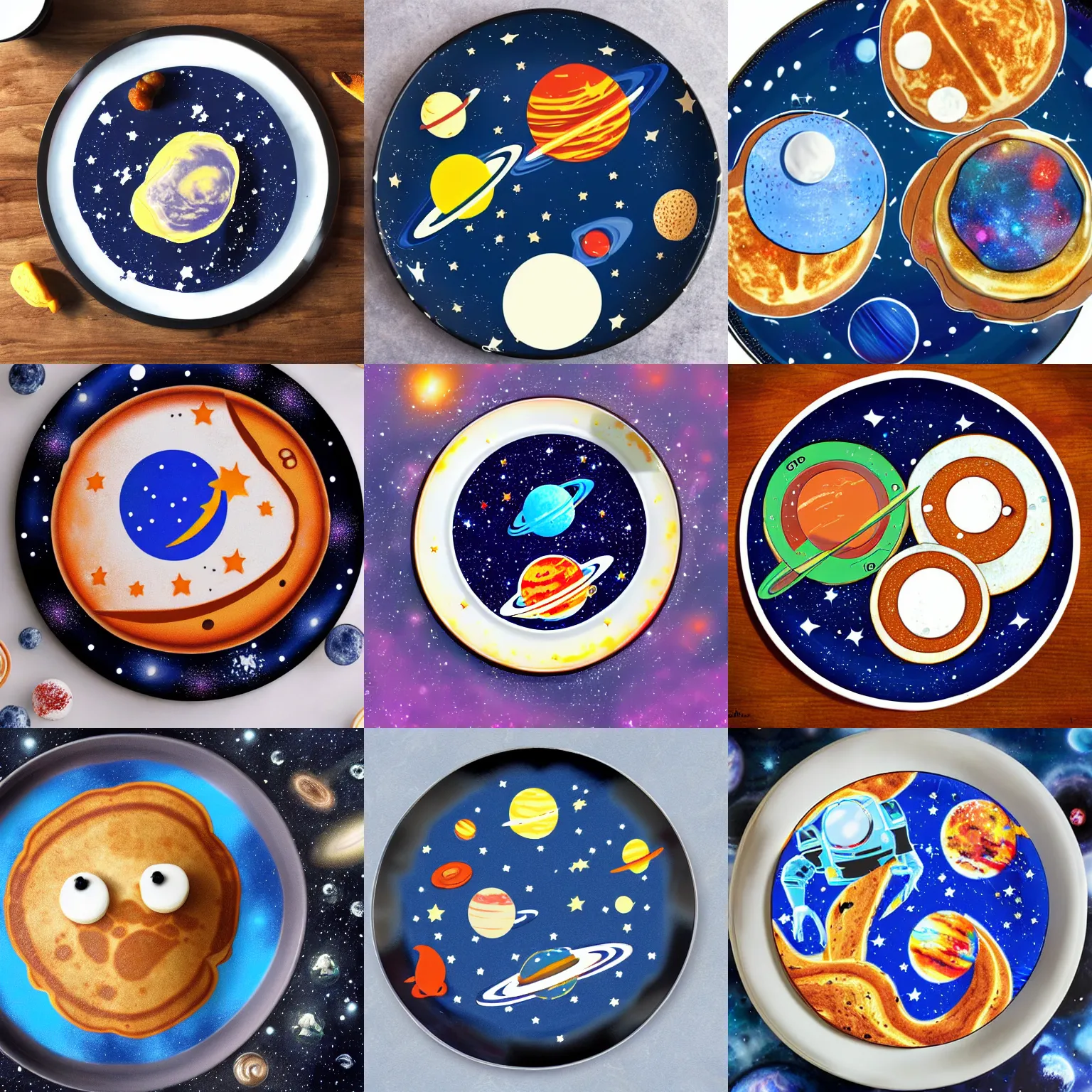 Prompt: Space themed pancakes on a plate, digital art