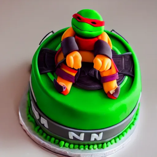 Image similar to high resolution photo of a tmnt cake, food photography, instagram, trending