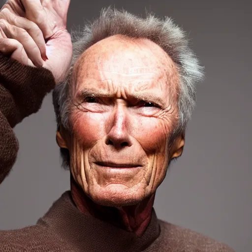 Prompt: A portrait of Clint Eastwood as Jedi, 80mm, studio photo, highly quality,