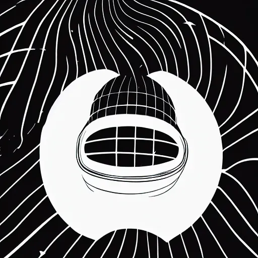 Prompt: a 70s vector based poster illustration about a space travel, negative space allowed, black ink on white background, smooth curves