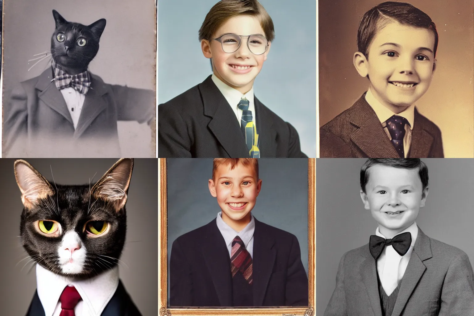 Prompt: a cat smiling widely for his school year book portrait wearing a tie, studio photo