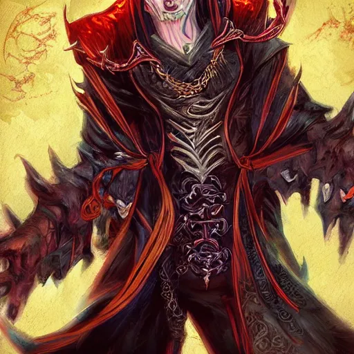 Image similar to vampire lord, d & d style, trending on artstation, colorful, intricate, art by kev chan