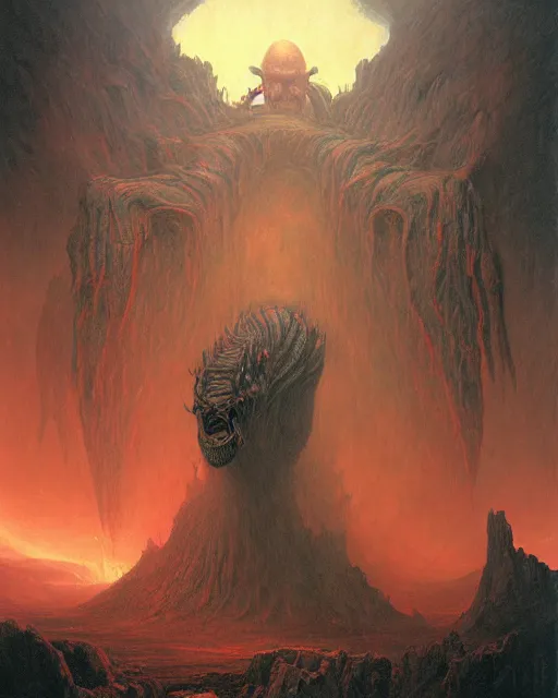 Image similar to a huge humanoid demon by BROM, Thomas Cole and Wayne Barlowe