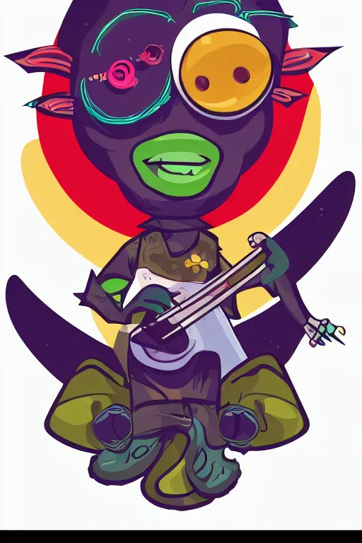 Image similar to rockstar alien, art by brian miller, sticker, colorful, illustration, highly detailed, simple, smooth and clean vector curves, no jagged lines, vector art, smooth