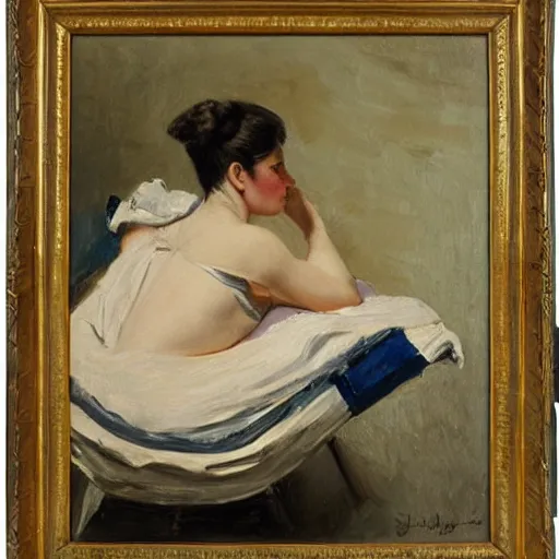 Prompt: painting of a women relaxing in the style of Juan Francisco Casas