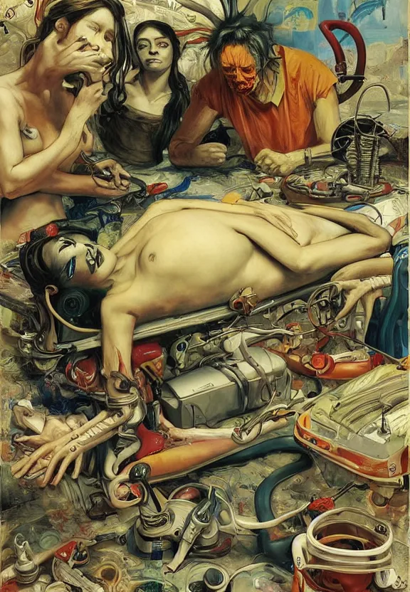 Image similar to featureless colorful medical equipment, rippling, minimalist environment, by esao andrews and maria sibylla merian eugene delacroix, hr giger, thomas moran, pop art, art by charles burns