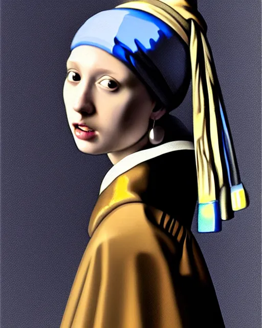 Image similar to digital realist painting of a beautiful modern girl as a girl with a pearl earring