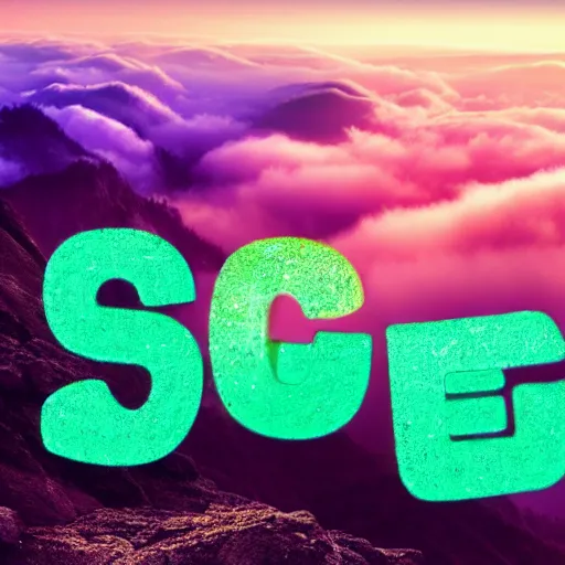 Image similar to glowing letter v on top of a mountain, purple fog and clouds, 8 k, highly detailed,