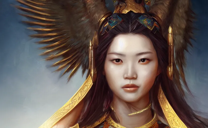 Image similar to portrait of an asian warrior woman, angel of heaven, wlop, beautiful portrait, digital illustration, artstation, cgsociety