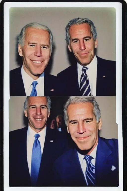 Image similar to a Polaroid of joe biden and Jeffrey epstein