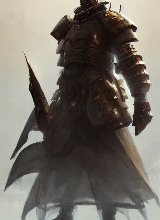 Prompt: portrait epic armored war commander holding a white flag and lost both his arms. highly detailed, digital painting, concept art, smooth, sharp focus, illustration, art by greg rutkowski