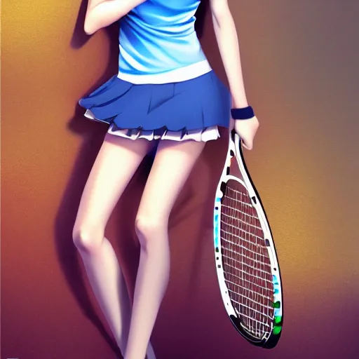 Image similar to full body shot : a very beautiful young blond tennis anime girl, most popular girl sky blue eyes,, bikini, miniskirt, highly detailed, cinematic wallpaper by stanley artgerm lau