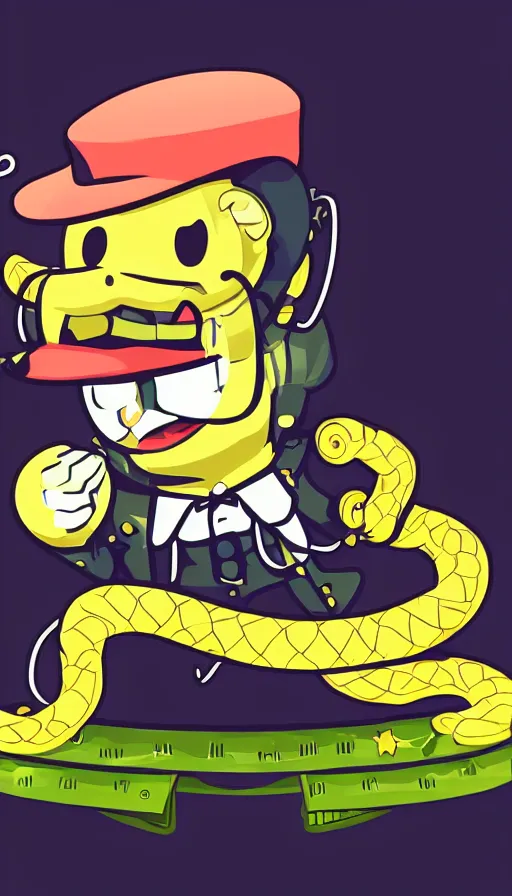 Image similar to kawaii anthropomorphic cowboy snake oil salesman, mascot logo for edible crypto stimulant SNAKEOIL