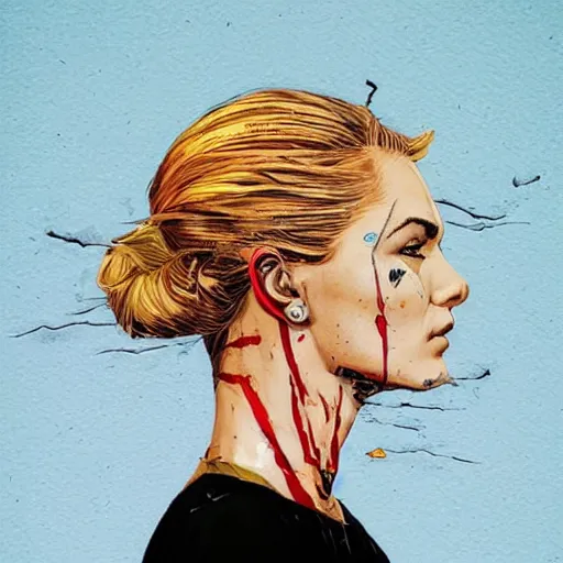 Image similar to a portrait of a young blonde woman with side profile blood in ocean intricate details by MARVEL comics and Sandra Chevrier