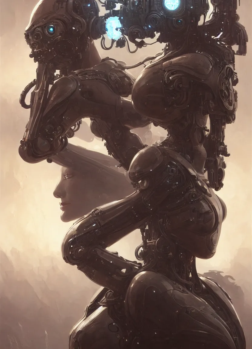 Prompt: cyborg alien bounty hunter with breathing apparatus, intricate, elegant, highly detailed, digital painting, artstation, concept art, matte, sharp focus, illustration, art by artgerm and greg rutkowski and alphonse mucha